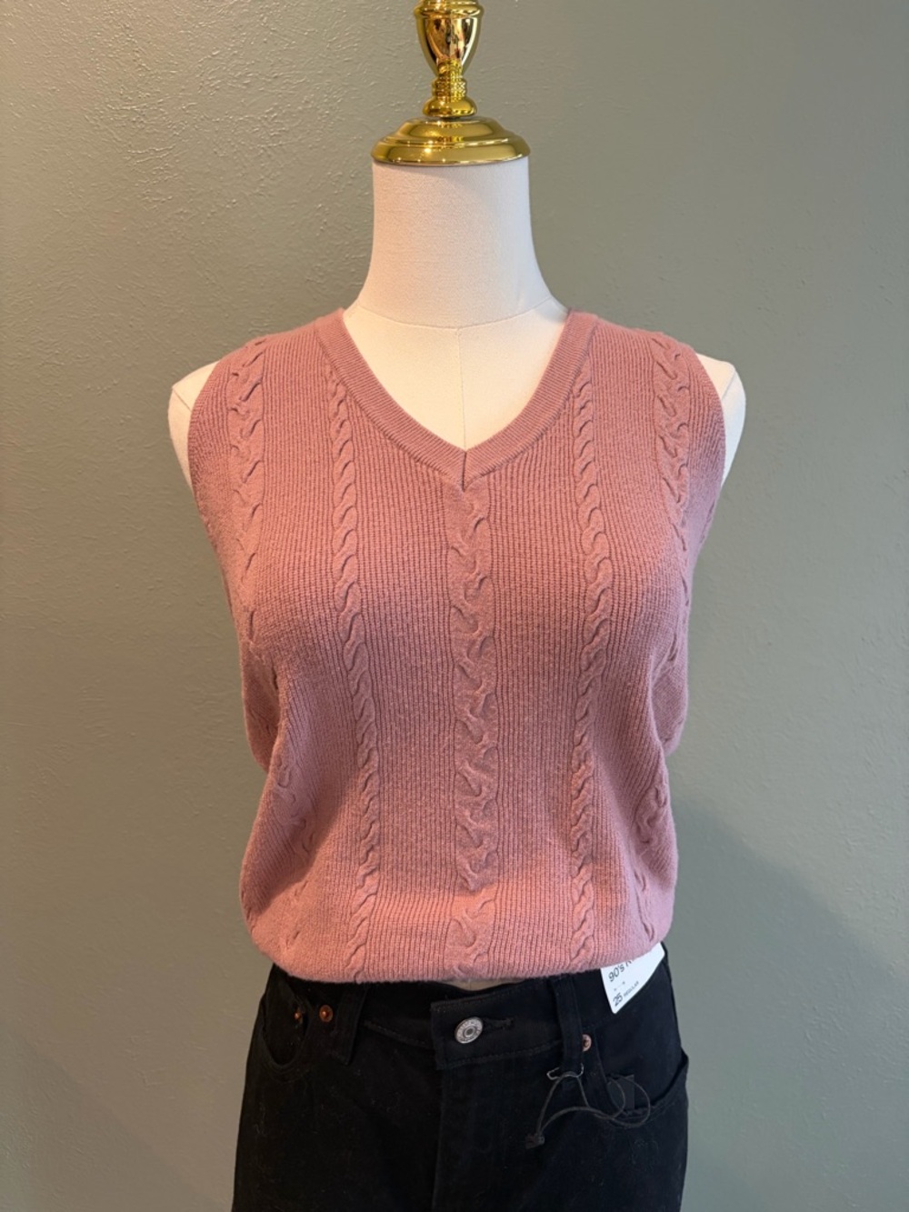 Vila Milano Cable Knit V-Neck Sleeveless Sweater Vest - Dusty Rose